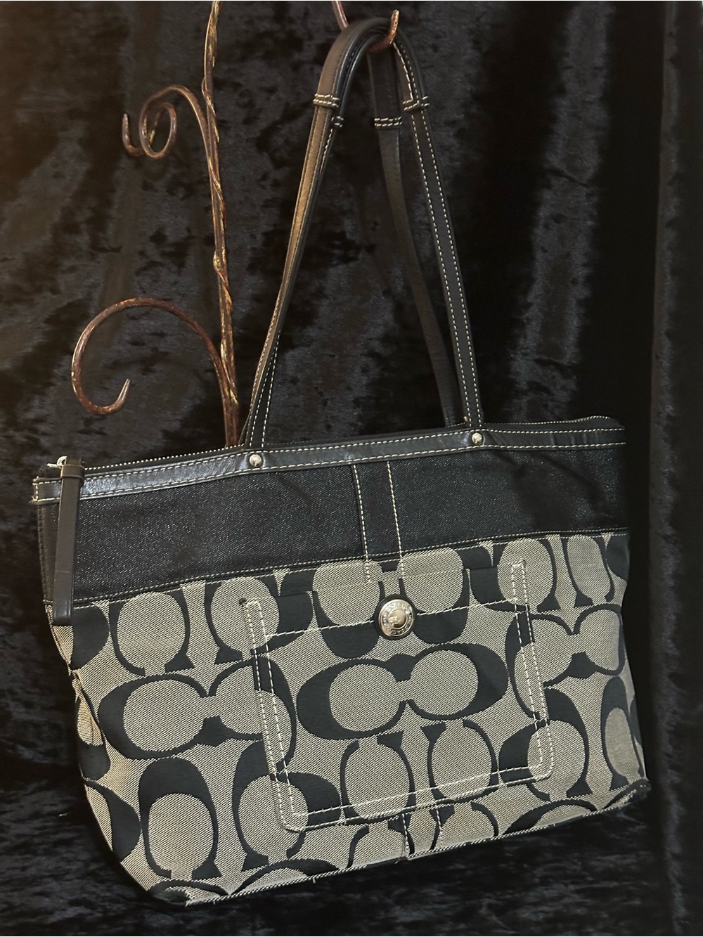 Authentic Y2K Coach Signature Stripe Carryall Tote w/ Tattersall Lining Monogram
